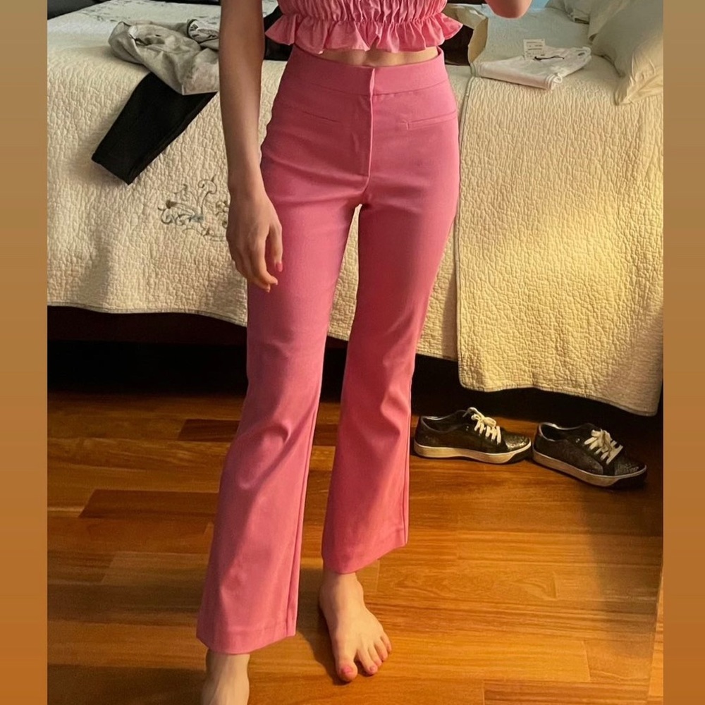 Zara cropped flare pants in pink — worn twice